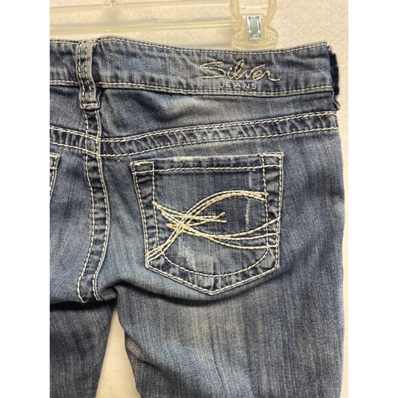 Silver Jeans Tuesday Capris Women's Size 28 Blue Denim Capri Jeans Thick Stitch - Picture 6 of 14